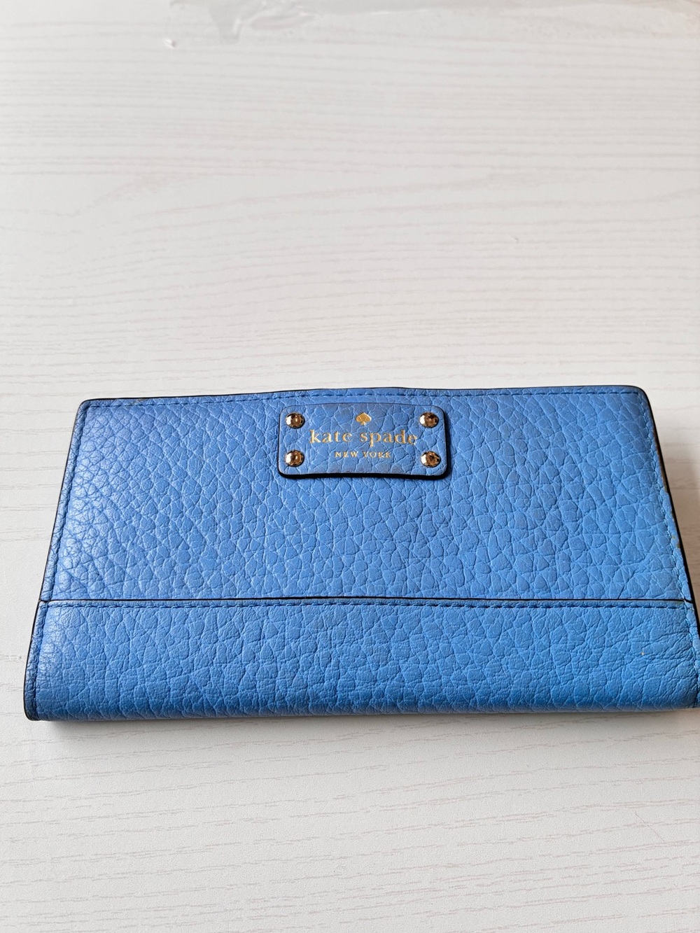 kate spade Blue Pebbled Leather Continental Wallet with Gold Plaque